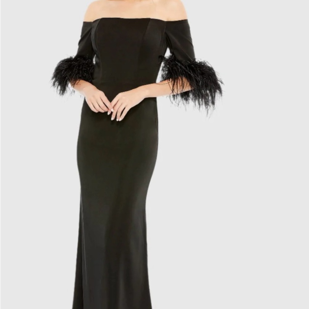 Ieena Elegant Off-Shoulder Dress with Feather Details
